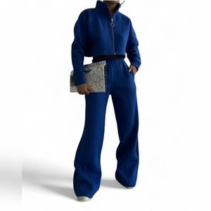 New! Womens Cropped Jacket Tracksuit Set | Blue | Size Small